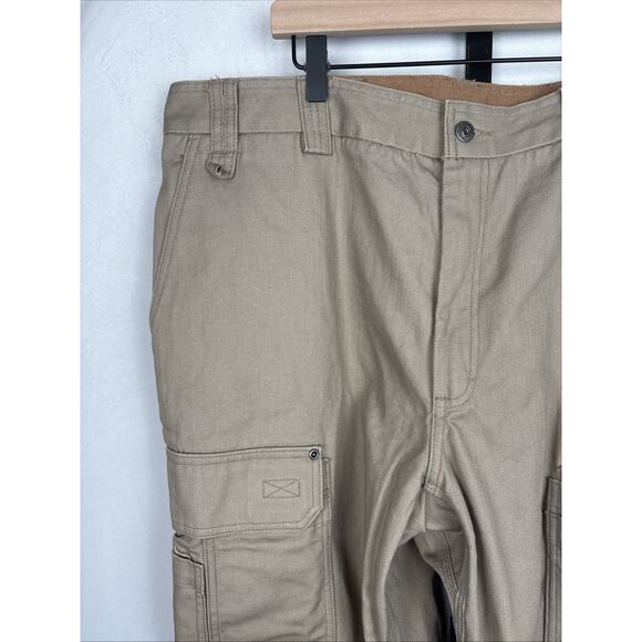 NEW Duluth Trading Fire Hose Relaxed Fit Cargo Work Pants Men 44x30 Khaki Cotton - Picture 3 of 12